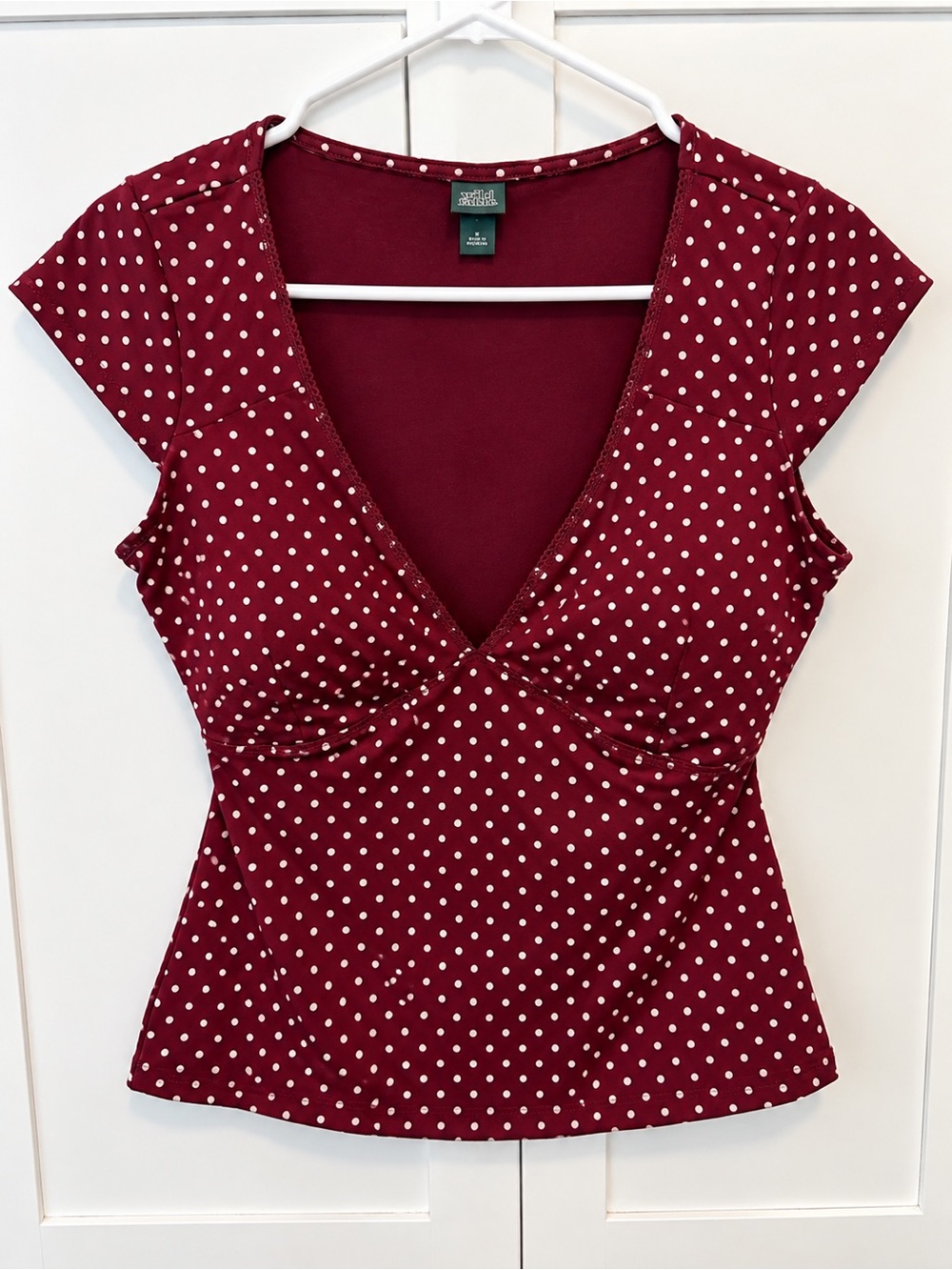 Wild Fable Burgundy Polka Dot V-Neck Cap Sleeve Top